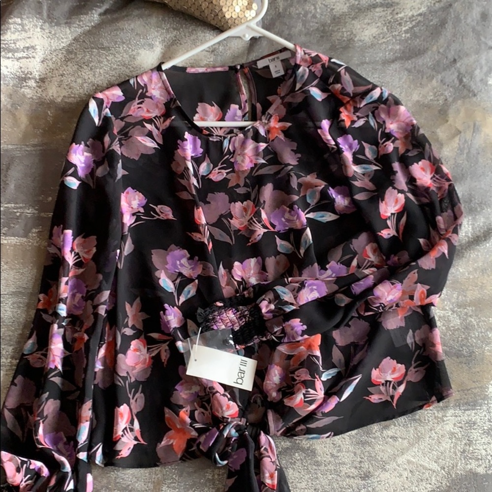 Bar III Top Blouse - floral black pink purple